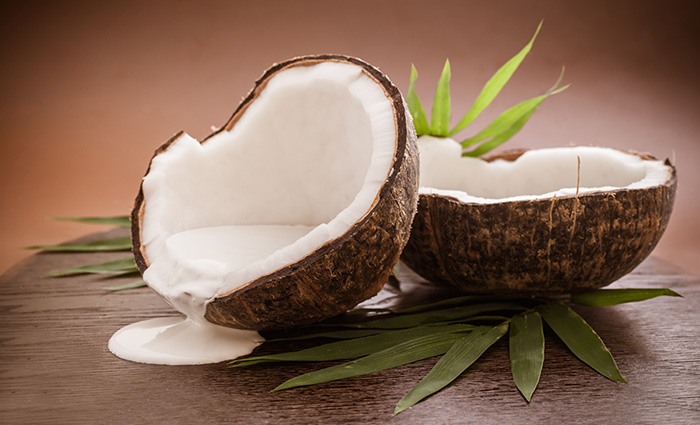Coconuts with cream and leaf